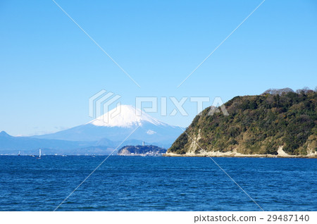 View of Mt. Fuji and Enoshima in winter from Zushi Beach 29487140