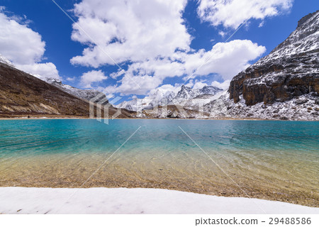Milk lake on top,green and blue with snow beach Milk lake on top,green and blue with snow beach 29488586