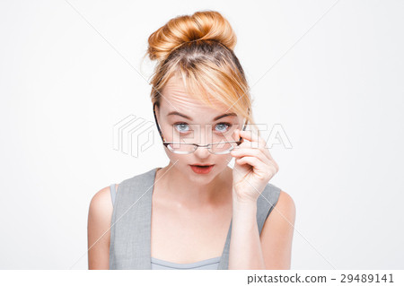 Woman in glasses feels extremely shocked, portrait 29489141