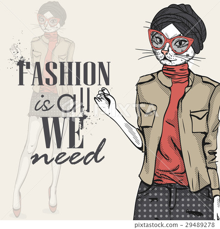 Vector elegant woman with cats head Vector elegant woman with cats head 29489278