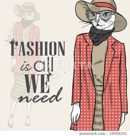 Vector elegant woman with cats head Vector elegant woman with cats head 29489281