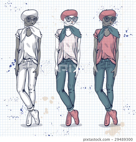 Vector elegant women with cats head 29489300