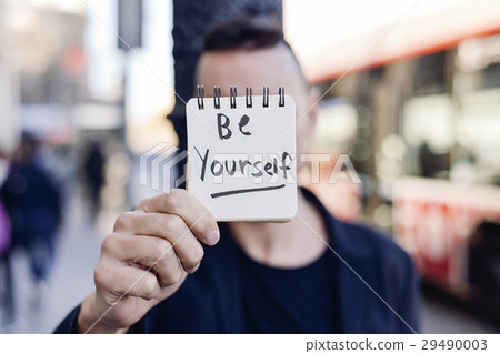 man and text be yourself in a note 29490003