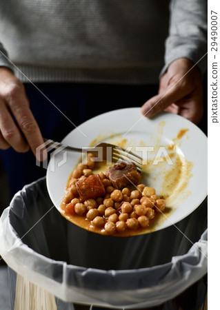 man throwing leftovers to the trash bin man throwing leftovers to the trash bin 29490007