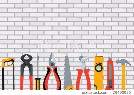 Repair Tools and Instruments on Brick Wall Vector 29490930