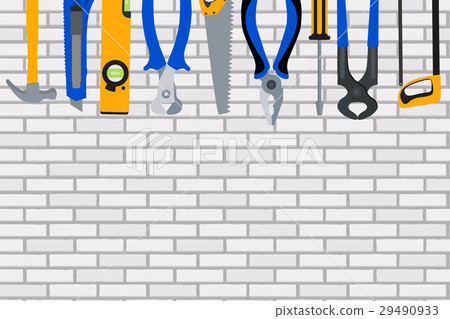 Repair Tools and Instruments on Brick Wall Vector 29490933