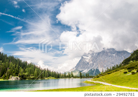 view to Zugspitze mountain from Seeben lake 29492781