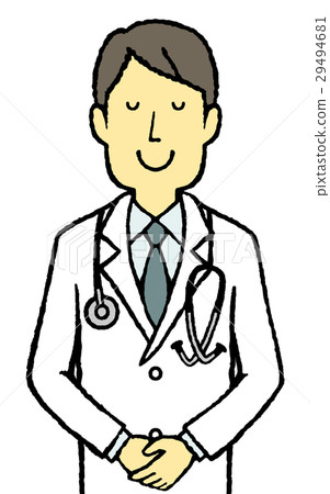 插图素材: 白色辛苦年轻男性医生听诊器鞠躬