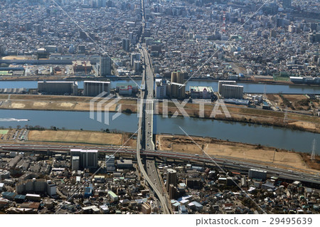 Aerial photograph of the fan bridge in Adachi-ku, Tokyo Aerial photograph of the fan bridge in Adachi-ku, Tokyo 29495639