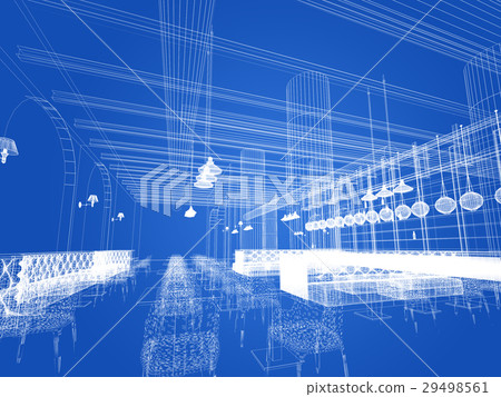 sketch design of interior restaurant, 3d renderi sketch design of interior restaurant, 3d renderi 29498561