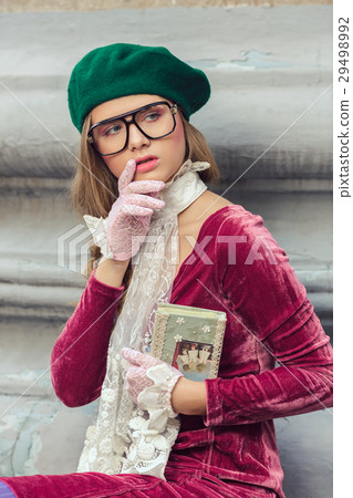 Fashion portrait of college student girl at campus 29498992