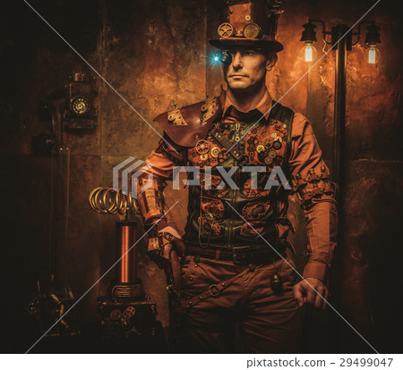 Steampunk man with gun on vintage steampunk Steampunk man with gun on vintage steampunk 29499047