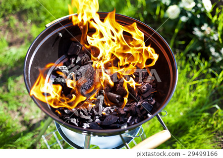 Barbecue charcoal in fire, preparing for grilling Barbecue charcoal in fire, preparing for grilling 29499166