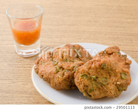 Thai Fish Cakes Served With Spicy Sauce Thai Fish Cakes Served With Spicy Sauce 29501113