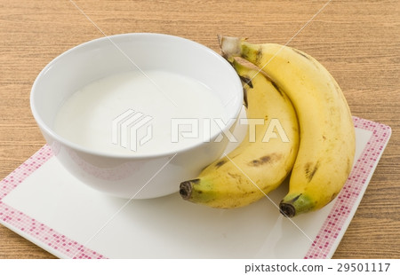 Bowl of Homemade Yoghurt with Organic Banana Bowl of Homemade Yoghurt with Organic Banana 29501117