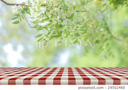 Red picnic table and nature background. Red picnic table and nature background. 29502460