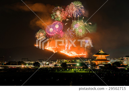 Nara Wakakusayama baking and fireworks 2017 Comparative light synthesis Nara Wakakusayama baking and fireworks 2017 Comparative light synthesis 29502715