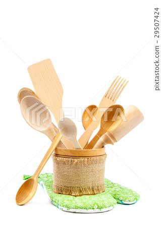 Set of wooden kitchen utensils on white background 29507424
