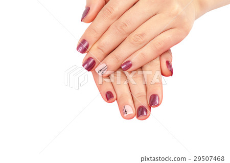 Beautiful female hands with manicure on pink. Beautiful female hands with manicure on pink. 29507468
