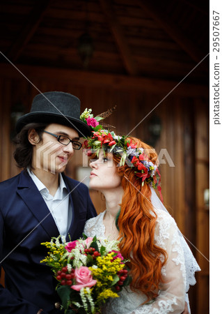 Close-up of happy young wedding couple 29507667