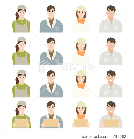 Illustration image of facial expression pattern set of Young Middle working such as farmer, livestock livestock producer producer 29508263
