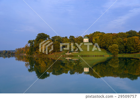 Autumn park with lake and pavilion 29509757