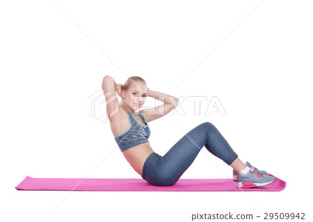 beautiful blonde girl in sportswear does exercises beautiful blonde girl in sportswear does exercises 29509942