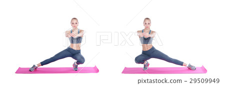 beautiful blonde woman does exercises on fitnes beautiful blonde woman does exercises on fitnes 29509949