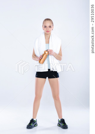 healthy sports woman in fitness clothes with gym healthy sports woman in fitness clothes with gym 29510036