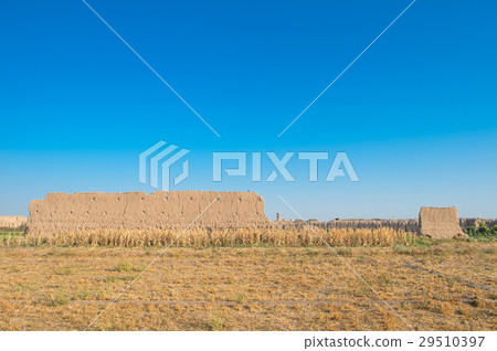 Clay wall under blue sky in the farm 29510397