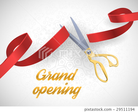Grand opening illustration with red ribbon and 29511194