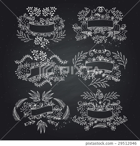 Ribbon for text. Flower frame. hand drawing 29512046