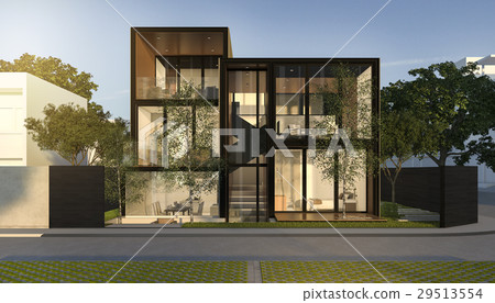 3d rendering black loft modern house in summer 3d rendering black loft modern house in summer 29513554