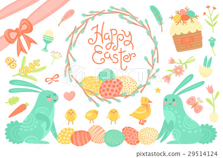 Set of Festive Decorations for Happy Easter Set of Festive Decorations for Happy Easter 29514124