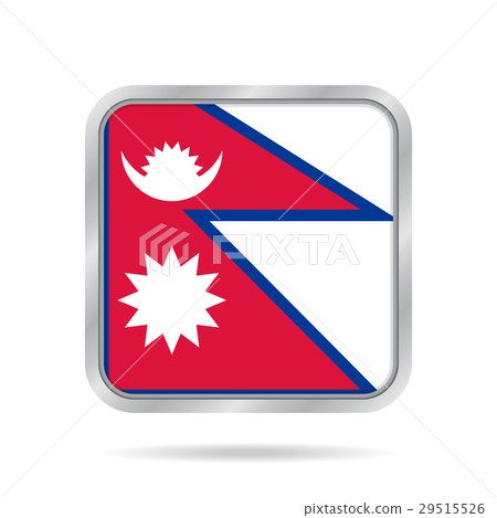 Flag of Nepal. Shiny metallic gray square button. Flag of Nepal. Shiny metallic gray square button. 29515526