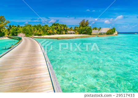 Beautiful water villas in tropical Maldives island . Beautiful water villas in tropical Maldives island . 29517433