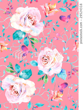 無縫水彩手繪玫瑰花卉圖案 無縫水彩手繪玫瑰花卉圖案 29524318