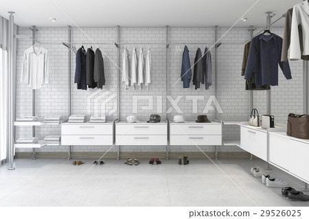 3d rendering minimal white brick walk in closet 29526025