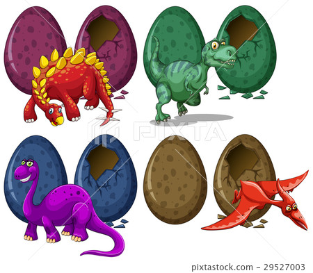 Dinosaurs hatching eggs on white background Dinosaurs hatching eggs on white background 29527003