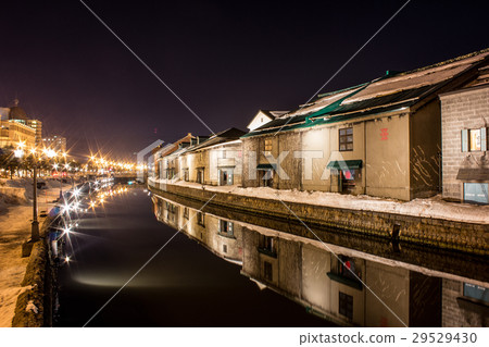 小樽運河夜視圖煤氣燈冬天 29529430
