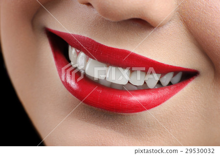 Close up cropped shot of a perfect smile of a red Close up cropped shot of a perfect smile of a red 29530032