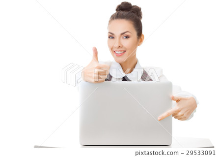Cheerful office-worker showing thumbs up 29533091