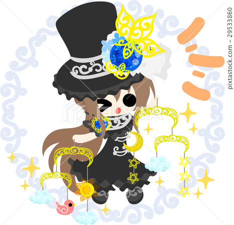 A girl with a black silk hat and a mobile 29533860