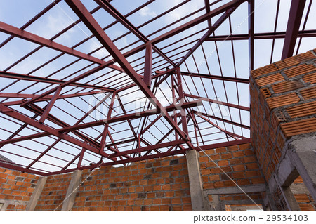 structural steel beam on roof and brick wall structural steel beam on roof and brick wall 29534103