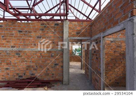 structural steel beam on roof and brick wall structural steel beam on roof and brick wall 29534104
