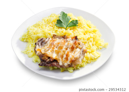 Fried pork fillet and white rice Fried pork fillet and white rice 29534312
