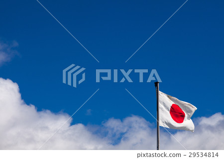 Japan flag flapping in blue sky 29534814