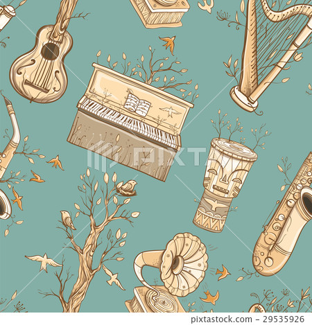 Seamless vector pattern with musical instruments - Stock Illustration ...