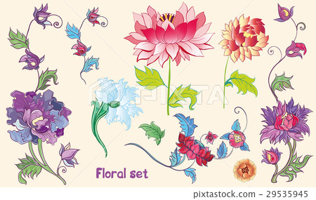 vector set with lotuses and peonies. asian theme vector set with lotuses and peonies. asian theme 29535945