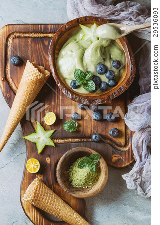 Green tea soft elastic ice cream 29536093